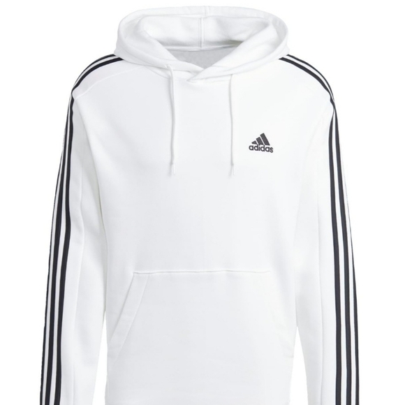 🇩🇪 Adidas Essentials White & Black Long Sleeve 3-Stripes Fleece Hoodie - Picture 1 of 14